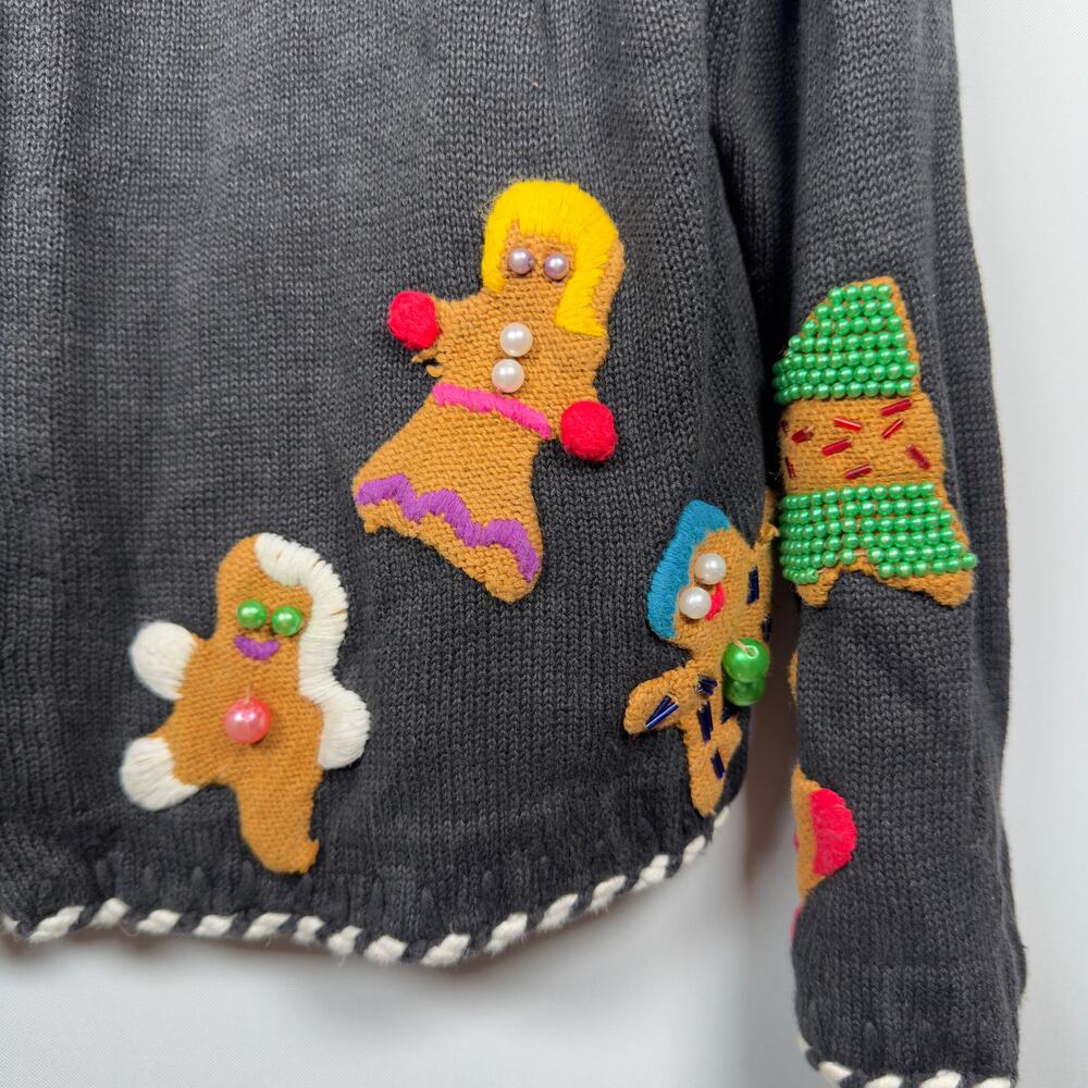 Vintage 90s Michael Simon Women's Christmas Sweater Gingerbread Man Size 2 - Picture 5 of 10